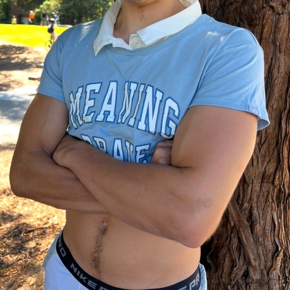 MEANING BRAVE MEN HALF CROPPED BUTTON DOWN DRESS SHIRT T CROP CUT FOOTBALL SPORT - Picture 8 of 16